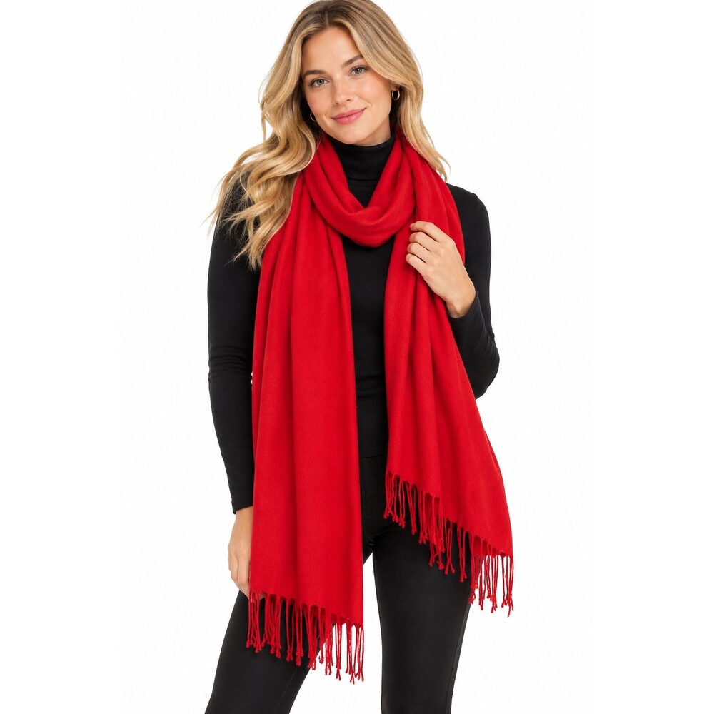 Pashmina Scarf Wrap Red Silk Fringe